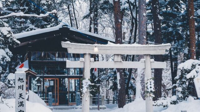 冬の朝の神社の鳥居